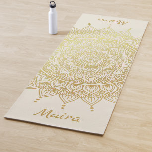 Elegant Gold on Cream Floral Henna Mandala Yoga Mat