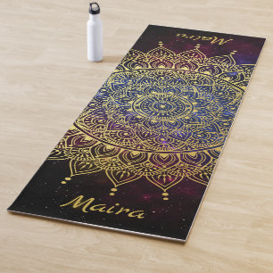 Elegant Gold on Dark Nebula Floral Henna Mandala Yoga Mat