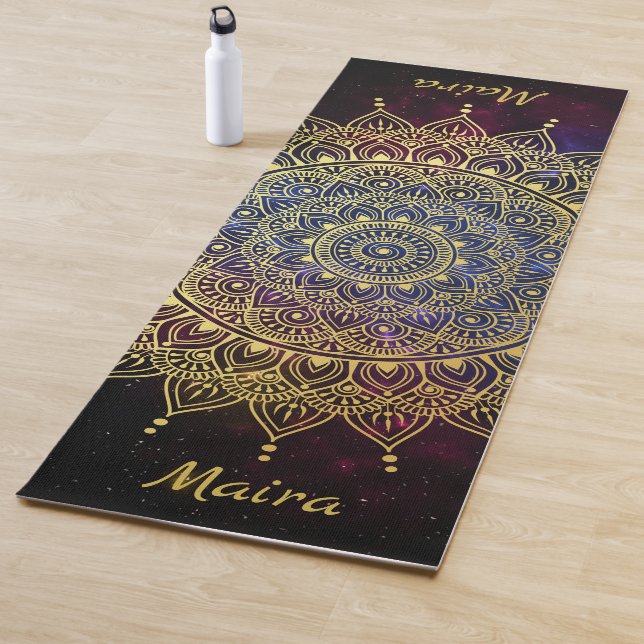 Elegant Gold on Dark Nebula Floral Henna Mandala Yoga Mat (In Situ)