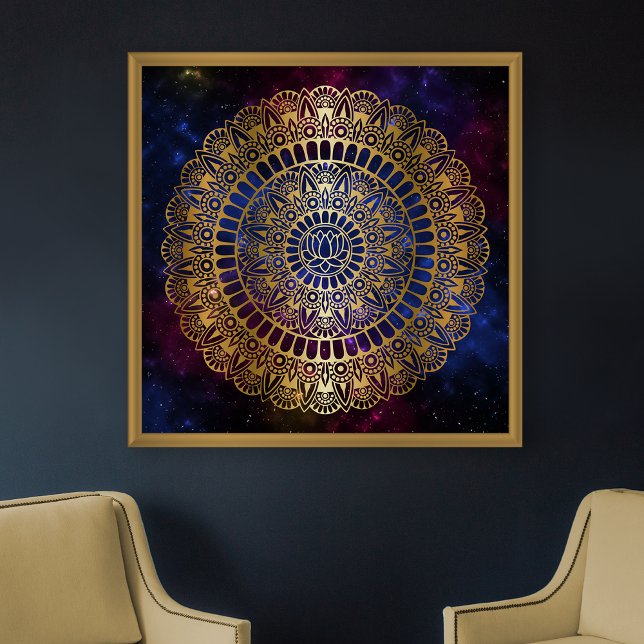 Elegant Gold on Dark Nebula Lotus Henna Mandala Poster (Creator Uploaded)