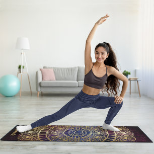 Elegant Gold on Dark Nebula Lotus Henna Mandala Yoga Mat