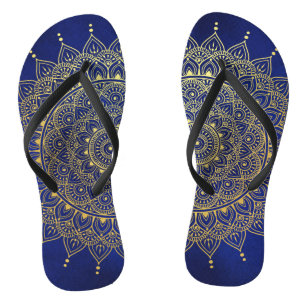 Elegant Gold on Deep Blue Floral Henna Mandala Jandals
