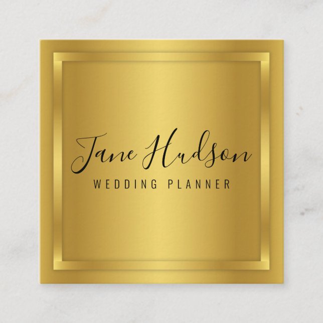 Elegant Gold on Gold Minimalist Editable Square Business Card (Front)
