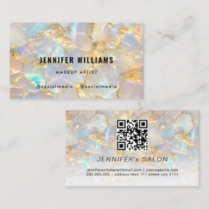 Elegant Gold Opal Stone QR Code Beauty Salon Business Card