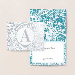 Elegant Gold or Silver Teal Floral Monogram Foil Card