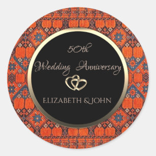 Elegant Gold Oriental Carpet Anniversary Classic Round Sticker