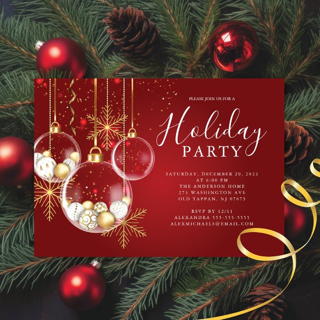 Elegant Gold Ornament Christmas Party Invitation (Creator Uploaded)