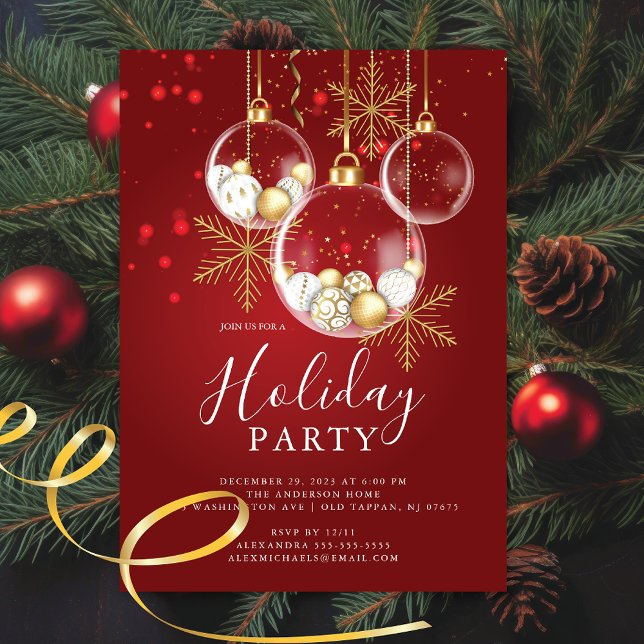 Elegant Gold Ornament Christmas Party Invitation (Creator Uploaded)