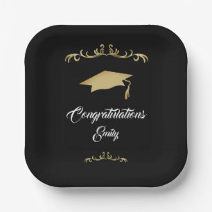 Elegant Gold Ornament Congratulations Graduate Paper Plate