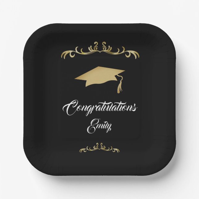 Elegant Gold Ornament Congratulations Graduate  Paper Plate (Front)