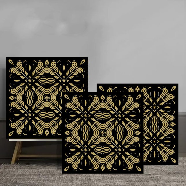 Elegant Gold Ornamental Pattern on Black Tile (Creator Uploaded)