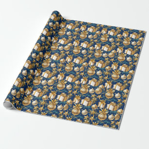 Elegant Gold Ornaments and Stars Wrapping Paper