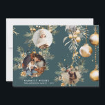 Elegant Gold Ornaments Christmas Card<br><div class="desc">Elegant Christmas holiday card design featuring 3 photos shaped as ornaments,  on a deep spruce green background.</div>