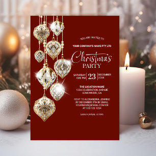 Elegant Gold Ornaments Christmas Party Invitation