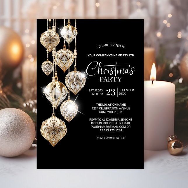 Elegant Gold Ornaments Christmas Party Invitation (Creator Uploaded)