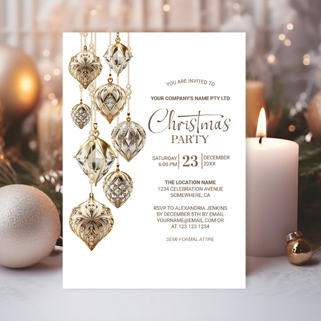 Elegant Gold Ornaments Christmas Party Invitation (Creator Uploaded)
