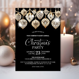Elegant Gold Ornaments Corporate Christmas Party Invitation