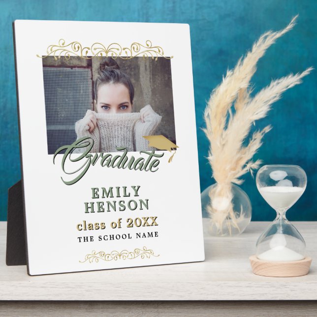 Elegant Gold Ornaments Graduate Graduation Photo Plaque (Side)