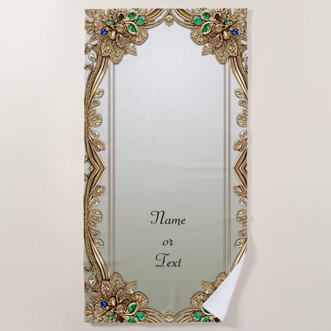 Elegant Gold Ornate Beach Towel (Front)