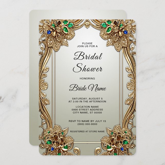Elegant Gold Ornate Bridal Shower Invitation (Front/Back)
