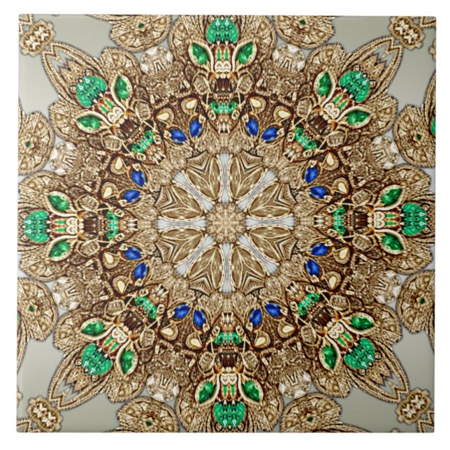 Elegant Gold Ornate Ceramic Tile (Front)