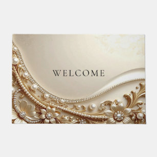 Elegant Gold Ornate Floral Doormat