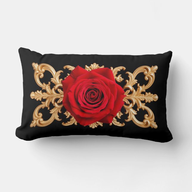 Elegant Gold Ornate Frame Lumbar Cushion (Front)