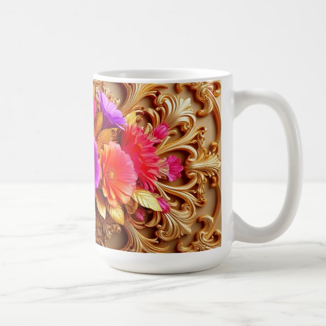 Elegant Gold Ornate Frame with flowers Coffee Mug (Right)
