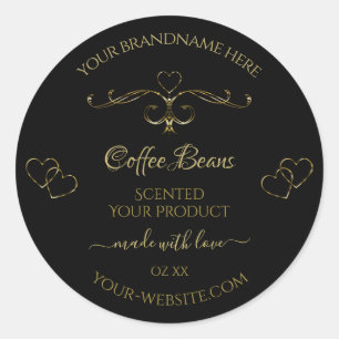 Elegant Gold Ornate Hearts on Black Product Labels