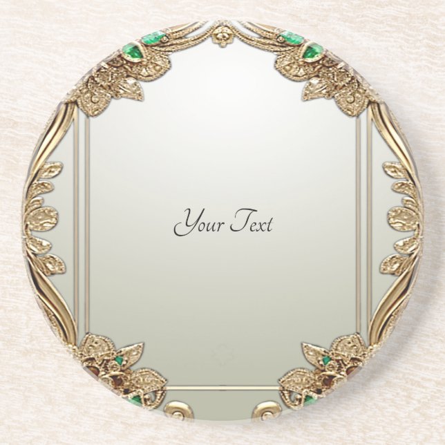 Elegant Gold Ornate Sandstone Coaster (Front)