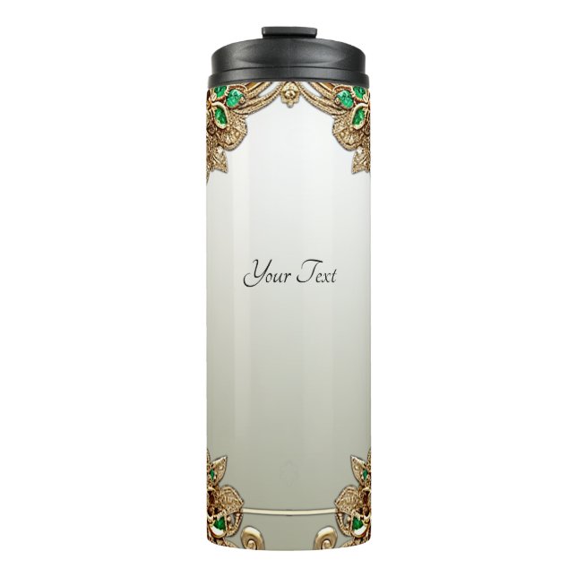 Elegant Gold Ornate Thermal Tumbler (Front)