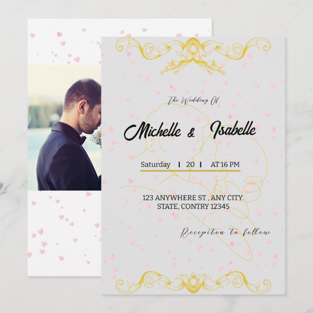 Elegant Gold Ornate Wedding Invitation  (Front/Back)