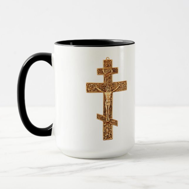 Elegant Gold Orthodox Cross Mug (Left)
