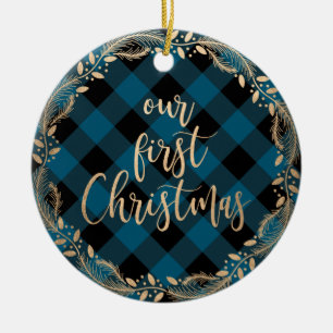 Elegant gold our first Christmas as Mr & Mrs photo Ceramic Tree Decoration