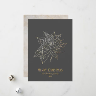 Elegant Gold Outline Poinsettia on Dark Background Holiday Card