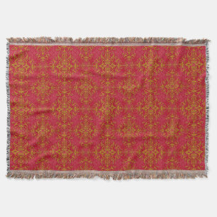 Elegant Gold over Pinkish Red Damask Pattern Throw Blanket