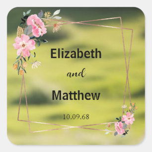 Elegant Gold Overlay Flowers rustic wedding Square Sticker