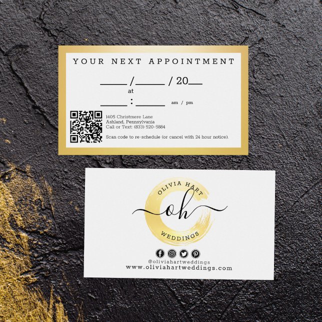 Elegant Gold Paint Swash Chic Logo Appointment Business Card (Creator Uploaded)