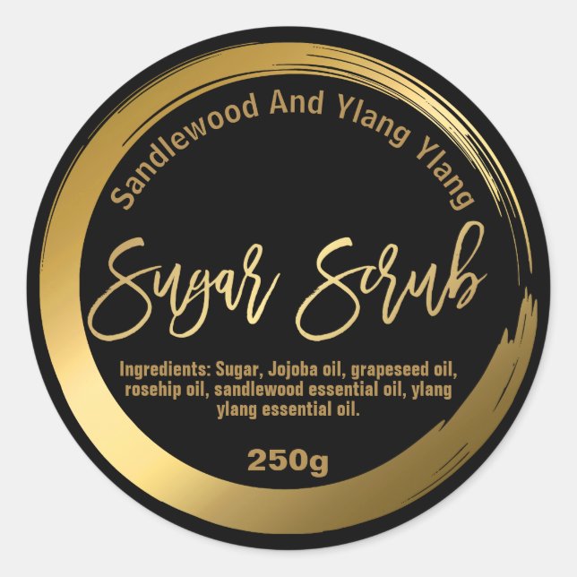 Elegant Gold Painted Black Sugar Scrub Labels (Front)