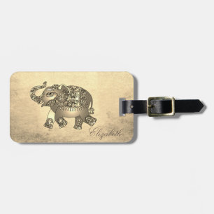 Elegant Gold,Paisley Elephant  Luggage Tag