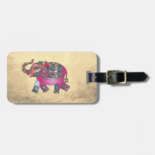 Elegant Gold, Paisley Elephant -Personalised Luggage Tag