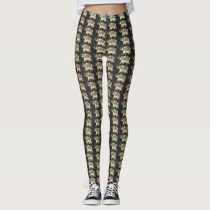 Elegant Gold Paisley Floral Elephants,Black Damask Leggings