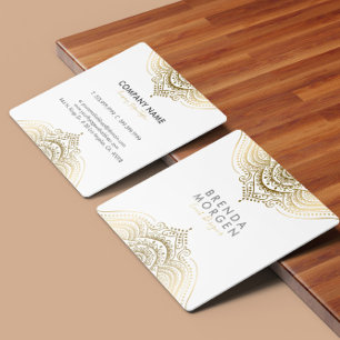 Elegant Gold Paisley Mandala Square Business Card