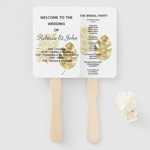 Elegant Gold Palm Leave Wedding Program Hand Fan