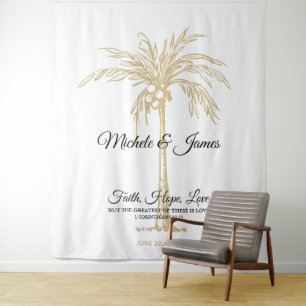 Elegant Gold Palm Tree Tropical Wedding Backdrop Tapestry