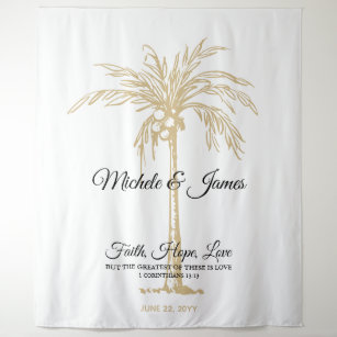Elegant Gold Palm Tree Tropical Wedding Backdrop Tapestry