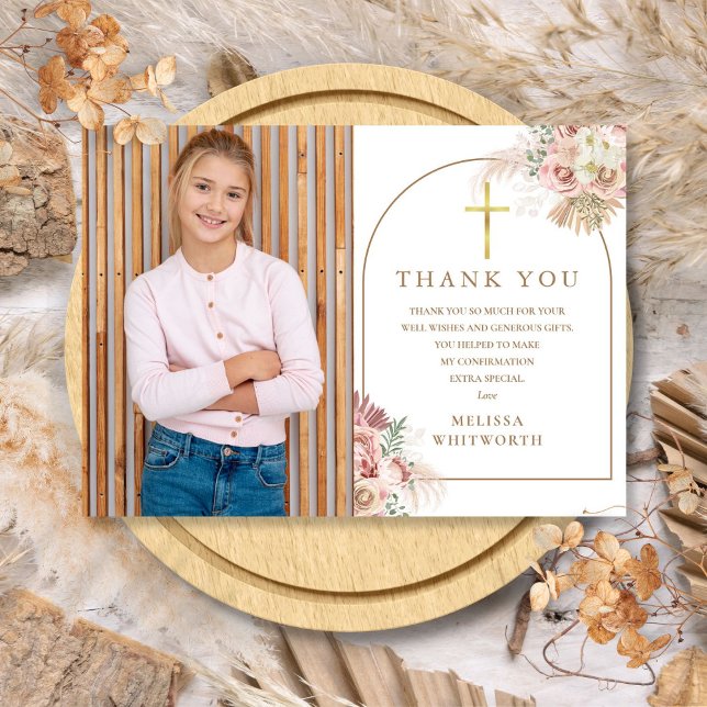 Elegant Gold Pampas Grass Floral Confirmation Thank You Card (Elegant Gold Pampas Grass Floral Confirmation Thank You Card)