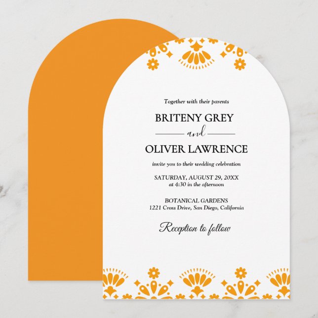 Elegant Gold Papel Picado weeding Invitation (Front/Back)