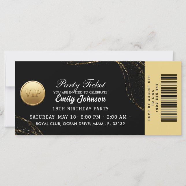 Elegant Gold Party Ticket Invitation (Front)