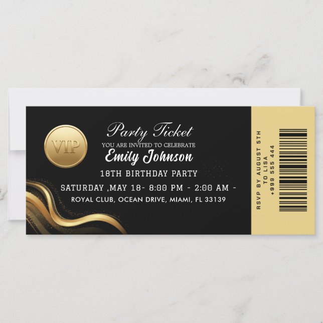 Elegant Gold Party Ticket Invitation (Front)